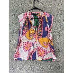 HARVE BENARD MULTICOLOR FLORAL PRINT RUFFLED LIGHTWEIGHT COTTON TOP Medium (M)